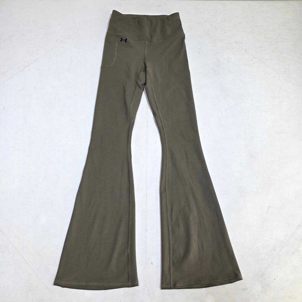 Under Armour Flare Leggings Women XS Olive Green High Waisted Pocket Yoga Pants